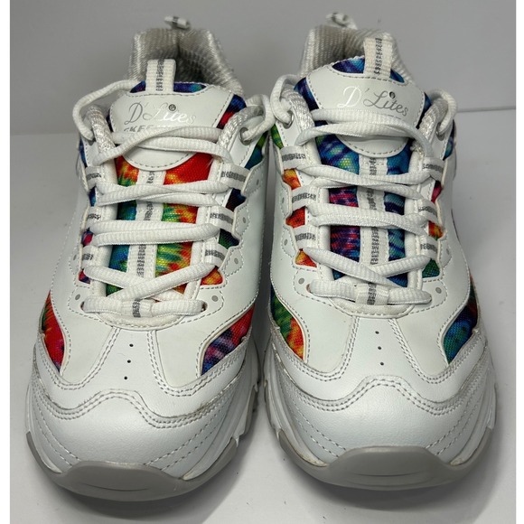 Skechers D Lites Women Tie Dye Chunky Sneakers White Rainbow Size 8 - Picture 2 of 13